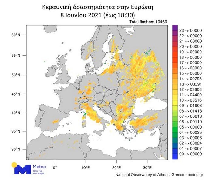 Πάνω από 19.000 κεραυνοί στην Ευρώπη την Τρίτη