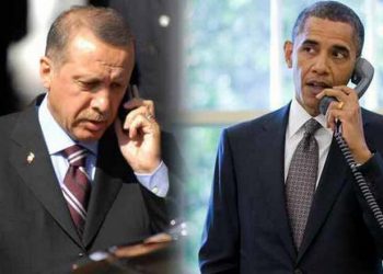 CUMHURBASKANI ERDOGAN VE ABD BASKANI BARACK OBAMA TELEFON ILE KONUSURKEN