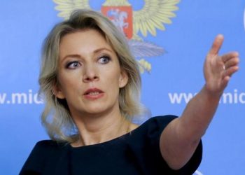 Spokeswoman of the Russian Foreign Ministry Maria Zakharova gestures as she attends a news briefing in Moscow, Russia