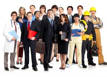 Business people, builders, nurses, doctors, architect. Isolated over white background