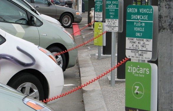 Three converted Prius Plug-In Hybrids charging at San Francisco City Hall