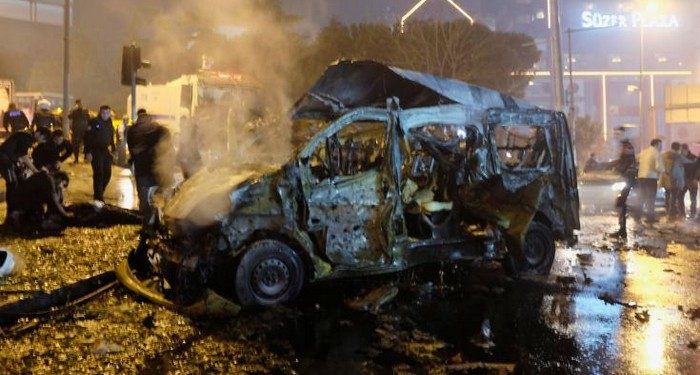 A damaged vehicle is seen after a blast in Istanbul, Turkey, December 10, 2016. REUTERS/Murad Sezer