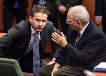 German Finance Minister Wolfgang Schaeuble, right, speaks with Dutch Finance Minister Jeroen Dijsselbloem during a meeting of Eurogroup finance ministers at the EU Council building in Brussels, Monday, Feb. 16, 2015. Greeces radical left government and its European creditors headed into new talks Monday on the debt-heavy countrys stuttering bailout program, but expectations are low despite a fast-approaching deadline for some kind of deal. (AP Photo/Geert Vanden Wijngaert)