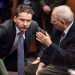 German Finance Minister Wolfgang Schaeuble, right, speaks with Dutch Finance Minister Jeroen Dijsselbloem during a meeting of Eurogroup finance ministers at the EU Council building in Brussels, Monday, Feb. 16, 2015. Greeces radical left government and its European creditors headed into new talks Monday on the debt-heavy countrys stuttering bailout program, but expectations are low despite a fast-approaching deadline for some kind of deal. (AP Photo/Geert Vanden Wijngaert)