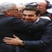 epa04717601 Greek Prime Minister Alexis Tsipras (R) is welcomed by European Commission president Jean-Claude Juncker (L) for the EU Summit in Brussels, Belgium, 23 April 2015. The leaders of the European Union meet in Brussels to tackle an escalating migration crisis and the daily arrival of hundreds of would-be asylum seekers and migrants crossing the Mediterranean.  EPA/OLIVIER HOSLET