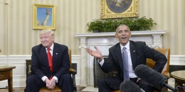 U.S. President Barack Obama meets with President-elect Donald Trump on Thursday, Nov. 10, 2016 in the Oval Office of the White House in Washington, D.C. in their first public step toward a transition of power. (Olivier Douliery/Abaca Press/TNS) ORG XMIT: 1192944