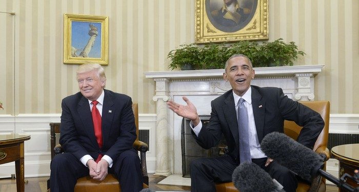 U.S. President Barack Obama meets with President-elect Donald Trump on Thursday, Nov. 10, 2016 in the Oval Office of the White House in Washington, D.C. in their first public step toward a transition of power. (Olivier Douliery/Abaca Press/TNS) ORG XMIT: 1192944