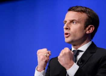 (FILES) This file photo taken on April 11, 2017 in Besancon, eastern France, shows French presidential election candidate for the En Marche ! movement Emmanuel Macron gesturing as he gives a speech during a campaign meeting. French voters will chose on May 7, 2017 between Pro-European centrist Macron and far-right rival, who have offered starkly different visions for France during a campaign closely watched in Europe and the rest of the world. / AFP PHOTO / Sébastien BOZONSEBASTIEN BOZON/AFP/Getty Images