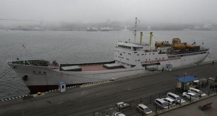 The North Korean ferry, the Mangyongbong, is docked in the port of the far eastern city of Vladivostok, Russia, May 18, 2017. REUTERS/Yuri Maltsev