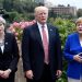 (L-R) Britain's Prime Minister Theresa May, US President Donald Trump and German Chancellor Angela Merkel arrive to watch an Italian flying squadron during the Summit of the Heads of State and of Government of the G7, the group of most industrialized economies, plus the European Union, on May 26, 2017 in Taormina, Sicily. The leaders of Britain, Canada, France, Germany, Japan, the US and Italy will be joined by representatives of the European Union and the International Monetary Fund (IMF) as well as teams from Ethiopia, Kenya, Niger, Nigeria and Tunisia during the summit from May 26 to 27, 2017. / AFP PHOTO / POOL / STEPHANE DE SAKUTINSTEPHANE DE SAKUTIN/AFP/Getty Images