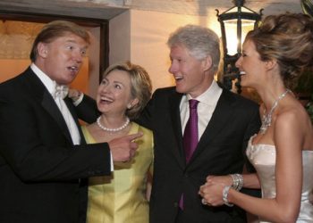 Donald Trump Sr. and Melania Trump Wedding, Self Assignment, January 22, 2005
Credit: Maring Photography/Getty Images / Contributor
Caption:PALM BEACH, FL: Newlyweds Donald Trump Sr. and Melania Trump with Hillary Rodham Clinton and Bill Clinton at their reception held at The Mar-a-Lago Club in January 22, 2005 in Palm Beach, Florida. (Photo by Maring Photography/Getty Images/Contour by Getty Images)