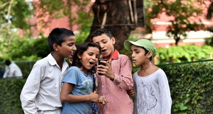 Children from slums and mobile phone use, at St. Columba’s School, Delhi, Date 31-08-2016 
Photo By Ashutosh Sharma/UNICEF