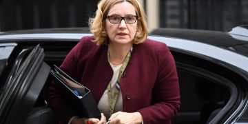 Britain's Home Secretary Amber Rudd arrives to attend a Cabinet meeting at Downing Street in central London, Britain on April 24, 2018.