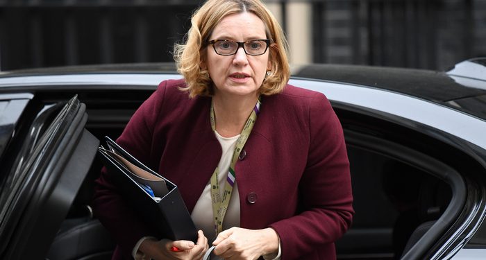 Britain's Home Secretary Amber Rudd arrives to attend a Cabinet meeting at Downing Street in central London, Britain on April 24, 2018.