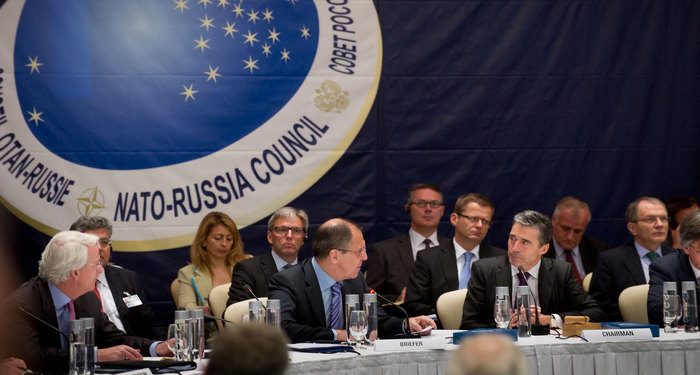 NATO-Russia Council meeting in Sochi, Russia. View of the room. Left to right: the Permanent Representative for the US to NATO, Ivo Daalder; Russian Minister of Foreign Affairs, Sergei Lavrov and NATO Secretary General Anders Fogh Rasmussen.