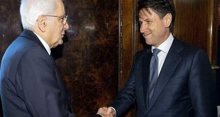 The handout photo provided by the Quirinal Press Office shows Italy?s premier designate Giuseppe Conte (R) meeting with President Sergio Mattarella at the Quirinal Palace in Rome, Italy, 23 May 2018. ANSA/ QUIRINAL PRESS OFFICE - PAOLO GIANDOTTI +++ ANSA PROVIDES ACCESS TO THIS HANDOUT PHOTO TO BE USED SOLELY TO ILLUSTRATE NEWS REPORTING OR COMMENTARY ON THE FACTS OR EVENTS DEPICTED IN THIS IMAGE; NO ARCHIVING; NO LICENSING +++