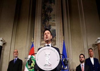 Italy's Prime Minister-designate Giuseppe Conte talks to the media at the Quirinal Palace in Rome, Italy, May 31, 2018. REUTERS/Alessandro Bianchi