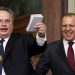 Russian Foreign Minister Sergei Lavrov (R) and his Greek counterpart Nikos Kotzias react during a news conference in Moscow, February 11, 2015. REUTERS/Maxim Zmeyev