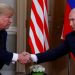 U.S. President Donald Trump and Russia's President Vladimir Putin shake hands as they meet in Helsinki, Finland July 16, 2018. REUTERS/Kevin Lamarque