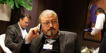 Mandatory Credit: Photo by Virginia Mayo/AP/REX/Shutterstock (6985518av)
Jamal Khashoggi Saudi Arabian journalist Jamal Khashoggi speaks on his cellphone at the World Economic Forum in Davos, Switzerland on . More than two dozen senior officials from key economies will try Saturday to agree on whether to send a political signal that a new global trade deal can, at last, be completed this year as the World Economic Forum gradually comes to a close
Switzerland Davos Forum, Davos, Switzerland