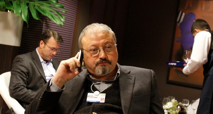 Mandatory Credit: Photo by Virginia Mayo/AP/REX/Shutterstock (6985518av)
Jamal Khashoggi Saudi Arabian journalist Jamal Khashoggi speaks on his cellphone at the World Economic Forum in Davos, Switzerland on . More than two dozen senior officials from key economies will try Saturday to agree on whether to send a political signal that a new global trade deal can, at last, be completed this year as the World Economic Forum gradually comes to a close
Switzerland Davos Forum, Davos, Switzerland