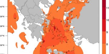 Χάρτης 1. Εκτιμώμενες μέγιστες εντάσεις ανέμου για την Παρασκευή 13/09/2019.