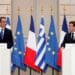 French President Emmanuel Macron and Greek Prime Minister Kyriakos Mitsotakis attend a joint statement at the Elysee Palace in Paris, France January 29, 2020. REUTERS/Benoit Tessier/Pool