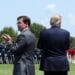 Defense Secreatary Mark Esper and U.S. President Donald Trump inspect the troops during a full honors welcome ceremony on the parade grounds at the Pentagon in Arlington, Virginia, on July 25. Mark Wilson/Getty Images