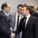 FILE PHOTO: French President Emmanuel Macron shakes hands with Interministerial Delegate for the Olympic and Paralympic Games 2024 Jean Castex (L) flanked by President of the Paris Organising Committee of the 2024 Olympic and Paralympic Games Tony Estanguet during the inauguration of a new handball complex in Creteil, on the outskirts of Paris, France January 9, 2019. Ludovic Marin/Pool via REUTERS/File Photo