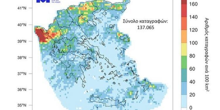 Μετεωρολογικός χάρτης για κεραυνούς