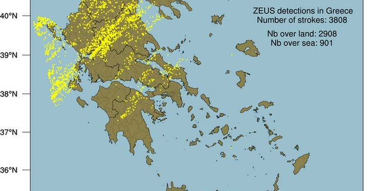 Meteo: Πάνω από 3.800 κεραυνοί χτύπησαν την Ελλάδα την Κυριακή