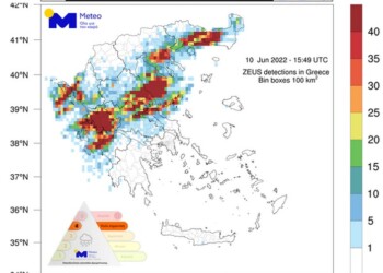 Χάρτης 1. Πυκνότητα κεραυνών σύμφωνα με το σύστημα «ΖΕΥΣ»