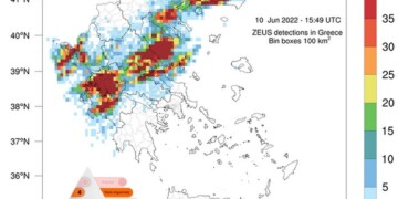 Χάρτης 1. Πυκνότητα κεραυνών σύμφωνα με το σύστημα «ΖΕΥΣ»