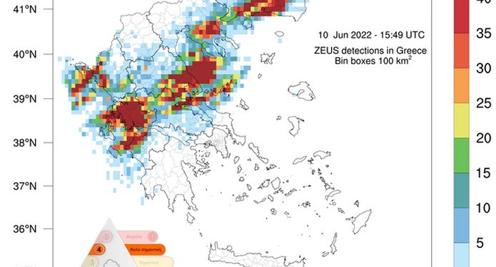 Χάρτης 1. Πυκνότητα κεραυνών σύμφωνα με το σύστημα «ΖΕΥΣ»