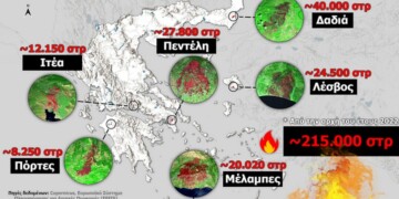 Εικόνα. Επισκόπηση των μεγάλων δασικών πυρκαγιών του Ιουλίου 2022. 