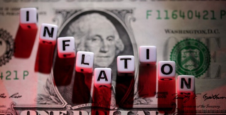 FILE PHOTO: Plastic letters arranged to read "Inflation" are placed on U.S. dollar banknote in this illustration taken, June 12, 2022. REUTERS/Dado Ruvic/Illustration