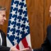 Secretary of State Antony Blinken greets Russian Foreign Minister Sergey Lavrov before their meeting, Friday, Jan. 21, 2022, in Geneva, Switzerland. (AP Photo/Alex Brandon, Pool)