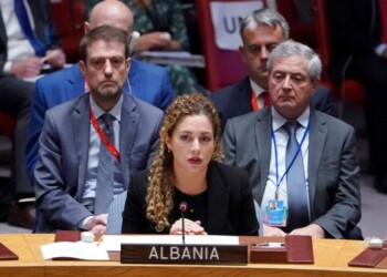 Albania's Foreign Minister Olta Xhacka speaks during a high level Security Council meeting on the situation in Ukraine, Thursday, Sept. 22, 2022, at United Nations headquarters. (AP Photo/Mary Altaffer)