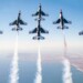 The U.S. Air Force Air Demonstration Squadron “Thunderbirds” perform at The Great Pacific Air Show in Huntington Beach, Calif., Oct. 19, 2018. The Delta is a display of aerial teamwork and the perfect way to close the show and instill patriotic pride. (U.S. Air Force photo by Tech. Sgt. Ned T. Johnston)