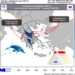 Χάρτης. Το εκτιμώμενο  συνολικό ύψος βροχής (μπλε, μωβ αποχρώσεις) για το διήμερο Τετάρτης 06/09 – Πέμπτης 07/09, όπως υπολογίστηκε από το αριθμητικό μοντέλο πρόγνωσης καιρού του Εθνικού Αστεροσκοπείου Αθηνών / Meteo.gr. Στο χάρτη επισημαίνονται οι περιοχές με τα αναμενόμενα ύψη βροχής > 300 mm.