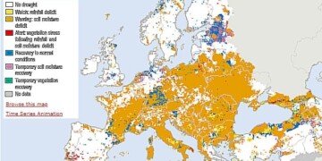 Η Κεντρική-Ανατολική Μακεδονία  και κυρίως η Θράκη συνεχίζουν να παρουσιάζουν συνθήκες ξηρασίας οι οποίες χαρακτηρίζονται ως μέτριες και κατά τόπους ακραίες.