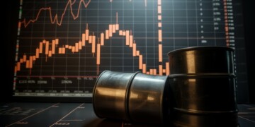 Brent oil barrel. Diagram chart. Generate Ai