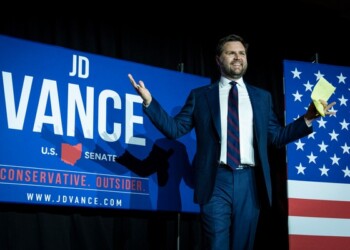 CINCINNATI, OH - MAY 3:  Republican U.S. Senate candidate J.D. Vance arrives onstage after winning the primary, at an election night event at Duke Energy Convention Center on May 3, 2022 in Cincinnati, Ohio. Vance, who was endorsed by former President Donald Trump, narrowly won over former state Treasurer Josh Mandel, according to published reports. (Photo by Drew Angerer/Getty Images)