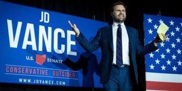 CINCINNATI, OH - MAY 3:  Republican U.S. Senate candidate J.D. Vance arrives onstage after winning the primary, at an election night event at Duke Energy Convention Center on May 3, 2022 in Cincinnati, Ohio. Vance, who was endorsed by former President Donald Trump, narrowly won over former state Treasurer Josh Mandel, according to published reports. (Photo by Drew Angerer/Getty Images)