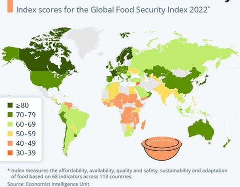 Η παγκόσμια επισιτιστική ασφάλεια επιδεινώθηκε μεταξύ 2019 και 2022, σύμφωνα με τον τελευταίο Δείκτη Παγκόσμιας Επισιτιστικής Ασφάλειας της Economist Intelligence Unit.