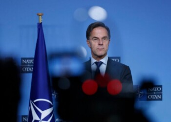 NATO Secretary General Mark Rutte delivers a statement during a joint press conference with Romanian Prime Minister Ion Marcel Ciolacu before a meeting at NATO headquarters in Brussels on Monday, Nov. 18, 2024. (AP Photo/Omar Havana)