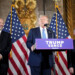 Donald Trump delivers remarks alongside Howard Lutnick, left, and Masayoshi Son at the Mar-a-Lago resort in Palm Beach, Florida, on Dec. 16. Photographer: Andrew Harnik/Getty Images