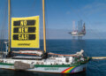 Greenpeace protests against the installation of a gas drilling platform about 35 kilometers northwest of the East Frisian island of Borkum. The Greenpeace ship Beluga II hoisted a banner between its masts that reads "NO NEW GAS" in front of the jackup rig Valaris 123. The Dutch government granted the energy company ONE-Dyas permission to drill in the "N04-A" natural gas field in May, which is located on the German-Dutch border.